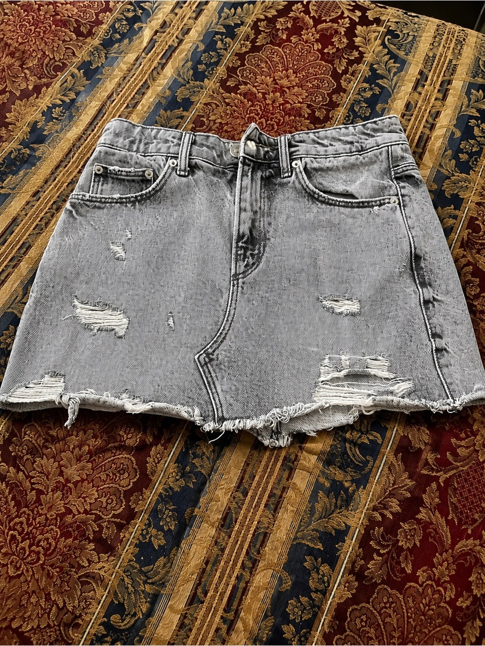 Zara Grey Distressed Denim Mini Skirt